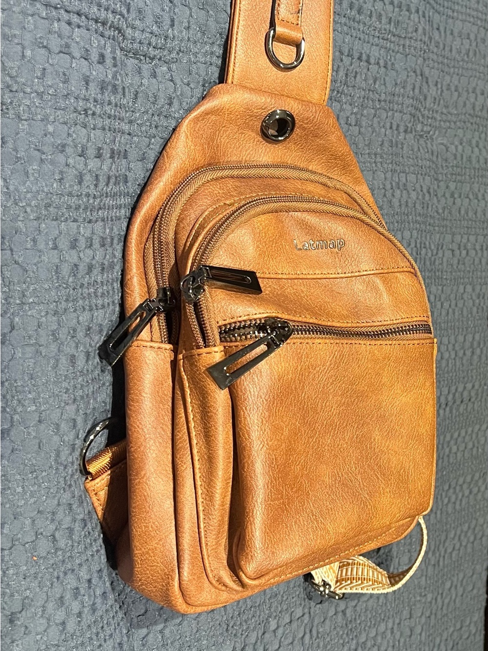 Latmap Beige Crossbody Bag with Tan Trim